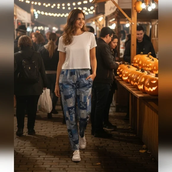 Risa Blue and Gray Yoga Haren Pant with Elastic Waistband Size Medium - Picture 7 of 9